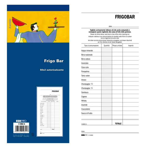 Blocco Consumi Frigobar Hotel 22x10 cm 100 Fogli – Edipro