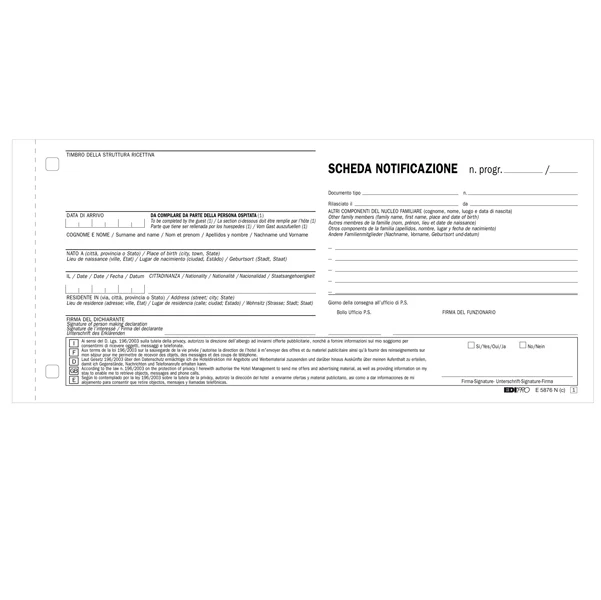 Scheda di Notifica Fogli Snap 25x2 Autoricalcanti 10x22 cm conf. 250 pz - Edipro