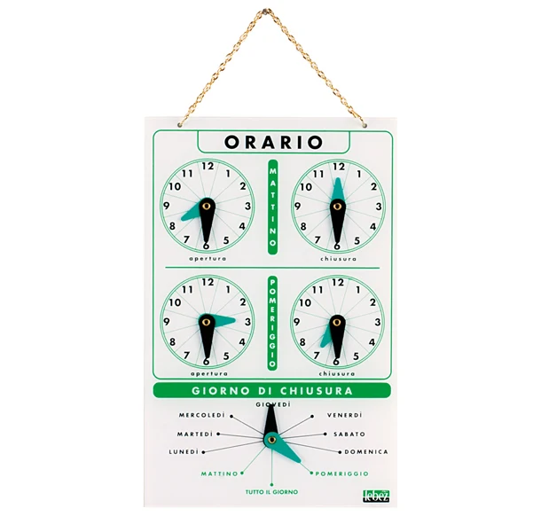 Cartello Orario Acrilico con Catenella 13x20 cm – Lebez