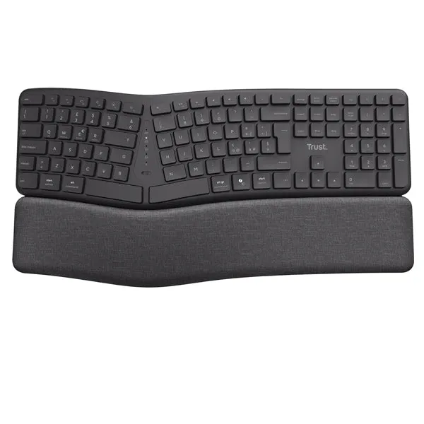 Tastiera Wireless Ergonomica ErgoCert – Layout Diviso, USB 2,4 GHz e Bluetooth, 85% Riciclata - Trust