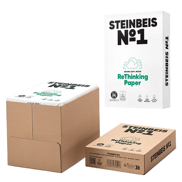 Carta A4 bianca per stampante 80 gr. riciclata scatola da 5 risme – Steinbeis