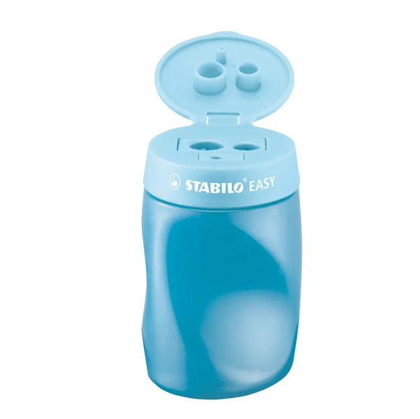 Temperamatite easy con contenitore 3 fori ergonomico blu per mancini Stabilo