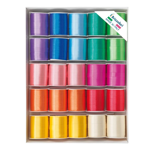 Rocche di Nastro Liscio – Colori Primaverili Assortiti, 10 mm x 10 mt, Cf. 25 Pz. | Brizzolari