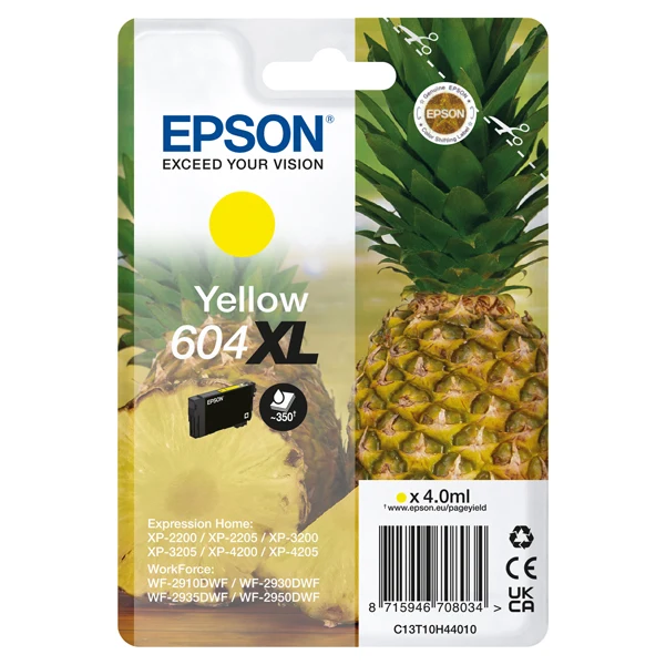 Cartuccia Originale Epson Serie 604XL “Ananas” Alta Capacità – Nero (C13T10H14010), Ciano (C13T10H24010), Magenta (C13T10H34010), Giallo (C13T10H44010)