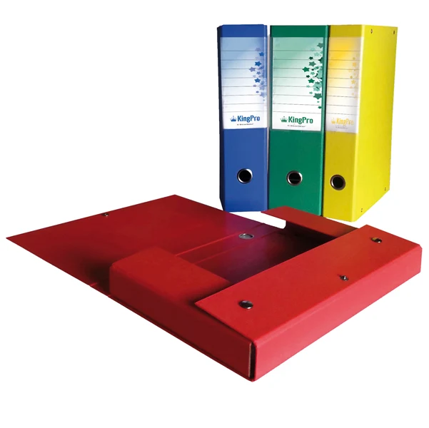 Scatola Archivio KingPro Dorso 6 cm PVC Effetto Lino 3 Bottoni Bruniti Anello Portaetichetta 4 Colori | Starline