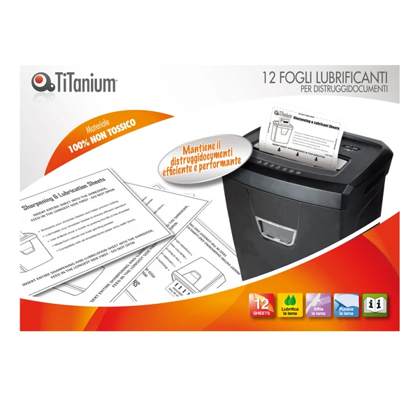 Fogli Lubrificanti per Distruggidocumenti Conf. 12 Pezzi Manutenzione Lame - Titanium