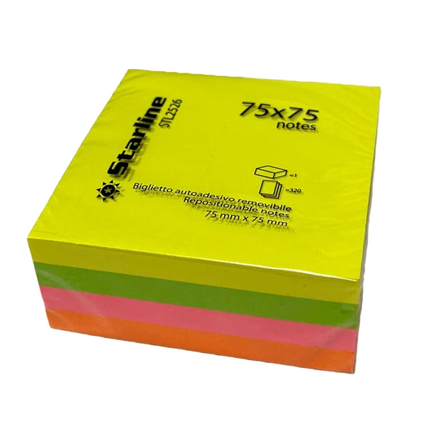 Cubo Foglietti Adesivi 76x76 mm Colori Fluo per Promemoria e Note | Starline