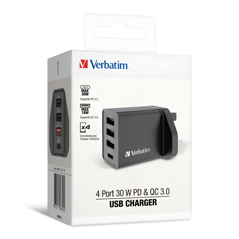 VERBATIM GaN CHARGER 4 PORT 30W USB A/C