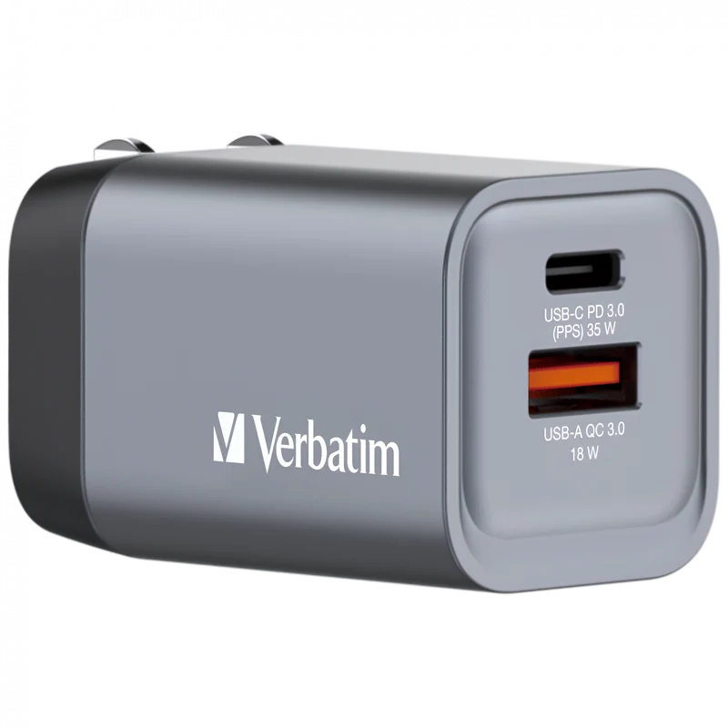 VERBATIM GNC-35 GaN CHARGER 2 PORT 35W USB A/C
