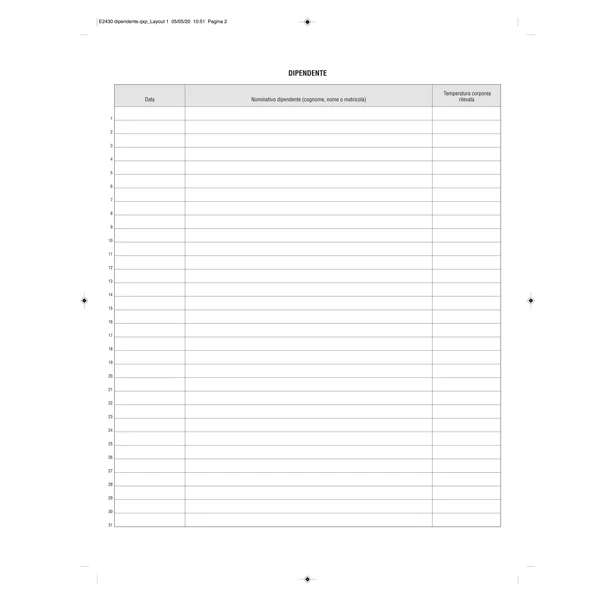 Registro Rilevazione Temperatura Corporea, 32 Pag., 31x24,5 cm - Edipro