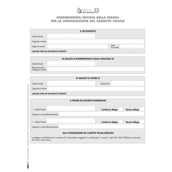 Modulo Conferimento/Revoca Cassetto Fiscale A4, Conf. 10 Pz. - Edipro