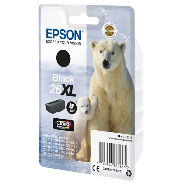 Cartuccia Originale Epson Serie 26XL “Orso” Alta Capacità – Nero (T2621), Ciano (T2622), Magenta (T2623), Giallo (T2624)