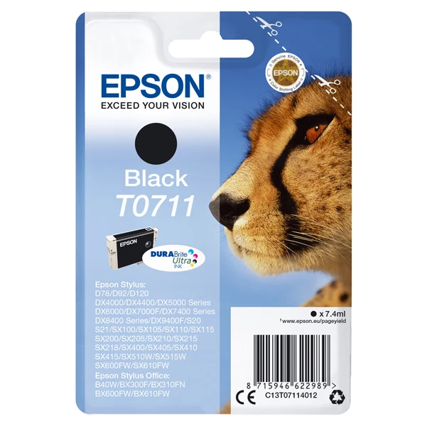 Cartuccia Originale Epson Serie T071 – Nero (T0711), Ciano (T0712), Magenta (T0713), Giallo (T0714)
