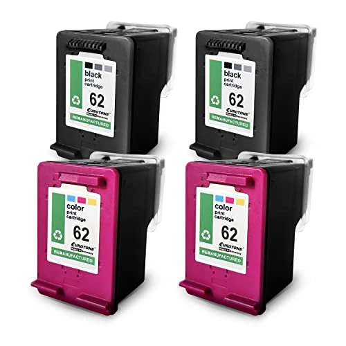 4 cartucce d'inchiostro Eurotone compatibili con HP 62XL – Nero/Ciano/Magenta/Giallo – per HP Envy 5540 e-All-in-One, serie HP Envy 5540