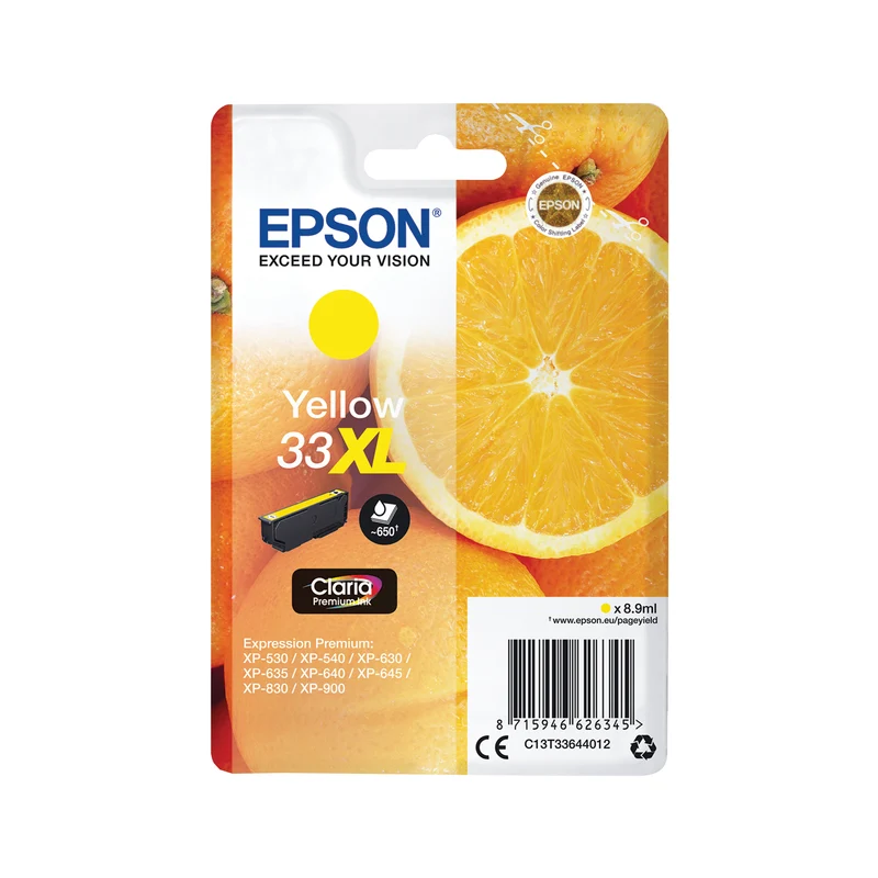 Epson 33XL Ink Cartridge Claria Premium High Yield Oranges Yellow C13T33644012