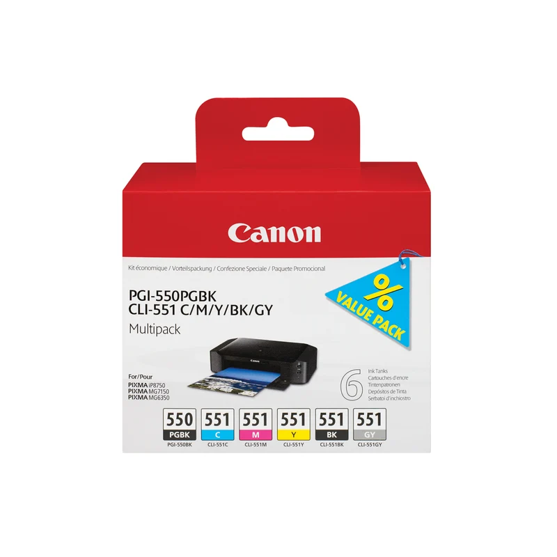 Canon PGI-550/CLI-551 Inkjet Cartridge Multipack PGBK/C/M/Y/BK/G 6496B005