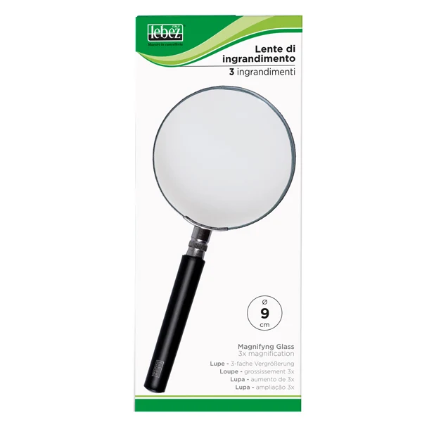 Lente di Ingrandimento Diam. 9 cm Vetro 3x Impugnatura ABS Nera | Lebez