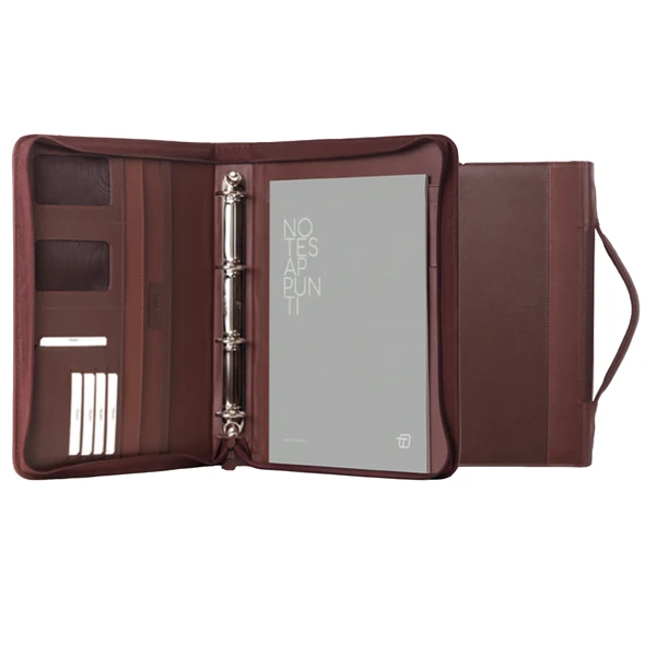Portablocco Office in Ecopelle con Zip e Anelli – Marrone – Intempo