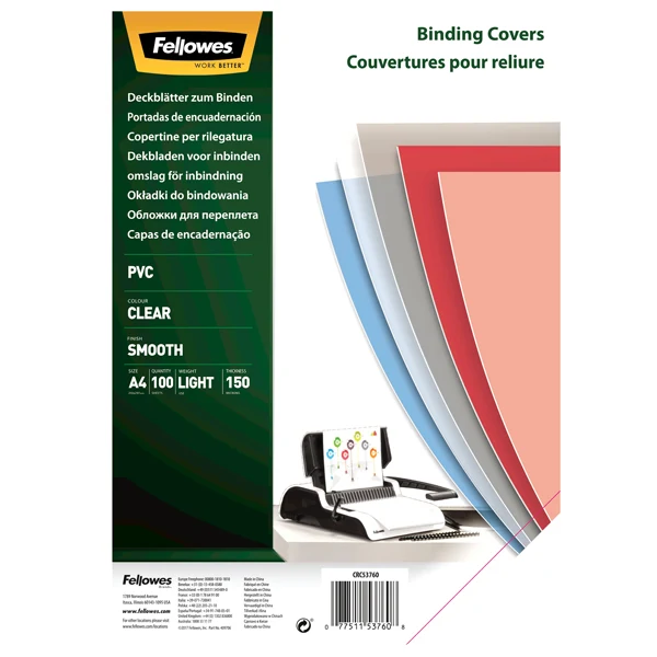 Quadranti per Rilegatura A4 PVC Trasparente Conf. 100 fg - Fellowes