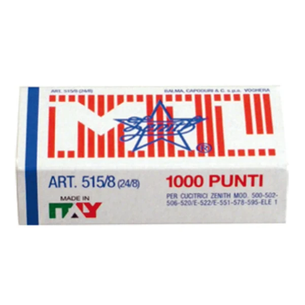 Punti Metallici 515 Acciaio Naturale 24/6 o 24/8 Conf. 10.000 pz - Zenith
