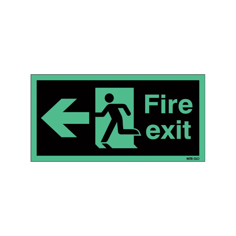 Safety Sign Niteglo Fire Exit Running Man Arrow Left 150x450mm Self-Adhesive NG27A/S