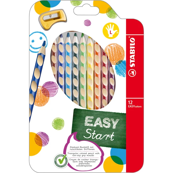 Matite Colorate Stabilo EasyColors – Ergonomiche Triangolari | Mina 4,2 mm | 12 pz + Temperamatite