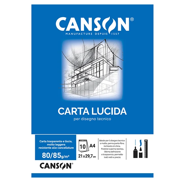 Carta Lucida pH Neutro 3 Formati A4 23x33 A3 Conf. 10 Fogli per Disegno Tecnico e Stampa | Canson
