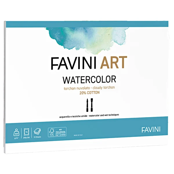 Blocco Collato Acquarello 340 gr 10 Fogli 25x35 cm e 35x50 cm - Favini