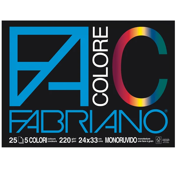 Album Disegno Fogli Colorati Doppia Superficie 220 gr 5 Colori 2 Formati 25 Fogli - Fabriano