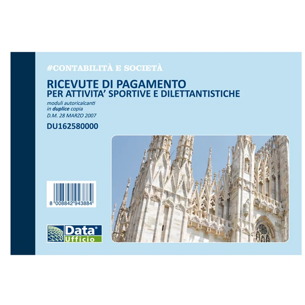 Blocco Ricevute Pagamento Attività Sportive Dilettantistiche – 50x/50, 11x16 cm - Data Ufficio