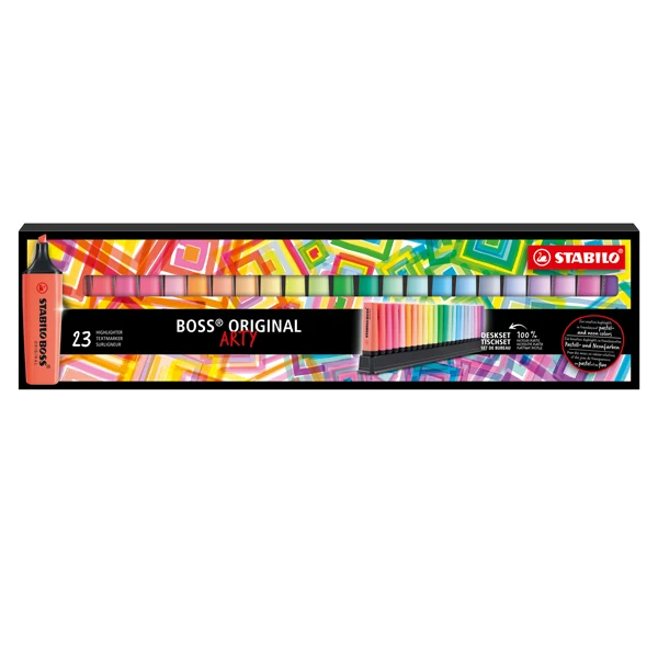 Evidenziatore Stabilo Boss Deskset – Fluo + Pastel | Set Completo da Scrivania | Inchiostro Acqua