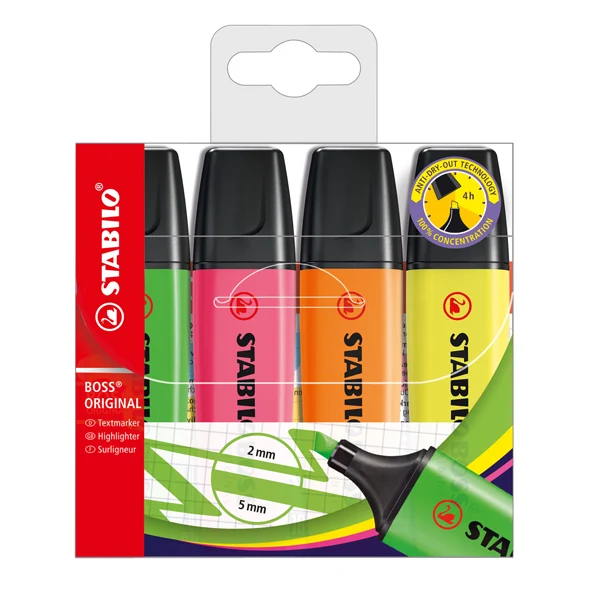 Evidenziatore Stabilo Boss Original – L’Iconico dal 1971 | Tratto 2-5 mm | Anti-Rotolamento