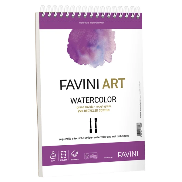 Album Spiralato Watercolor 300 gr 20 Fogli 23x29,7 cm e A5 - Favini