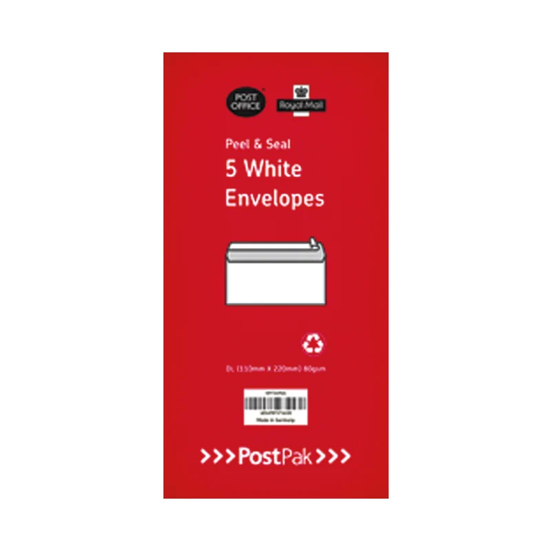 Postpak DL Peel and Seal White 80gsm 50 Envelopes (Pack of 5) 9731926