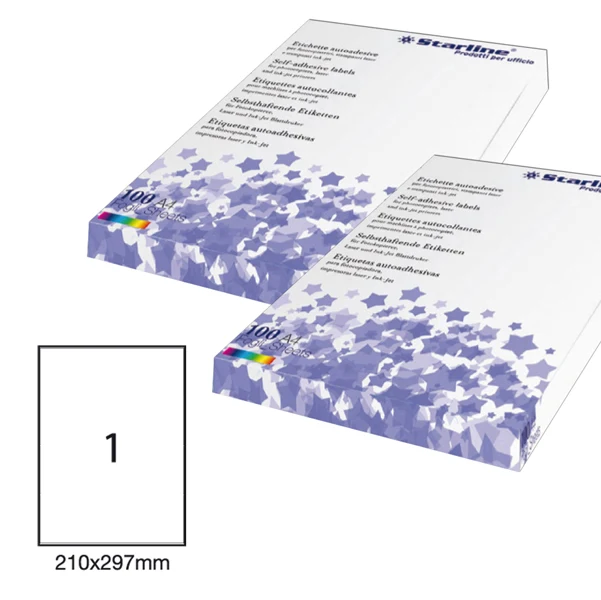 Etichette Adesive A4 Bianche per Stampa Laser e Inkjet 13 Formati Conf. 100 Fogli | Starline