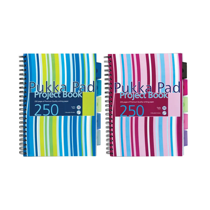 Pukka Pad Stripes Polypropylene Project Book 250 Pages A4 Blue/Pink (Pack of 3) PROBA4