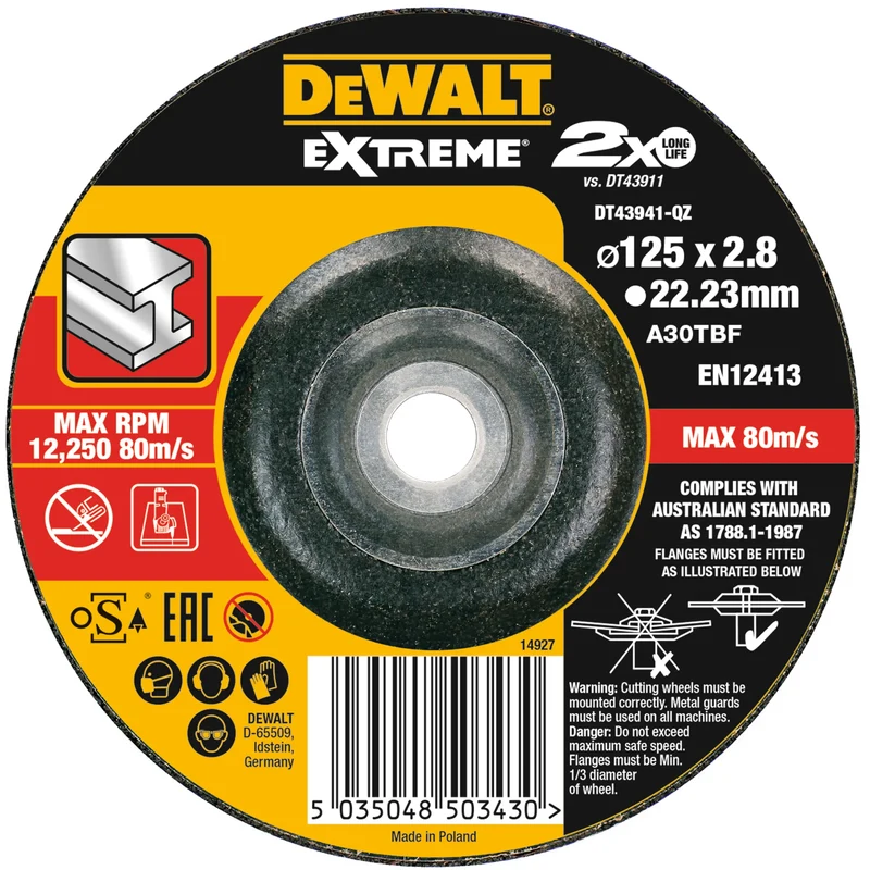 Extreme bonded disc cutting 125MM X 3.0MM X 22.23MM - DT43941-QZ DeWalt