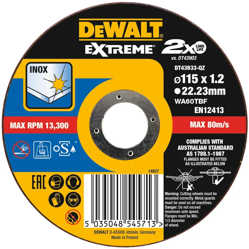 Extreme bonded disc thin cut 115MM X 1.2MM X 22.23MM - DT43933-QZ DeWalt