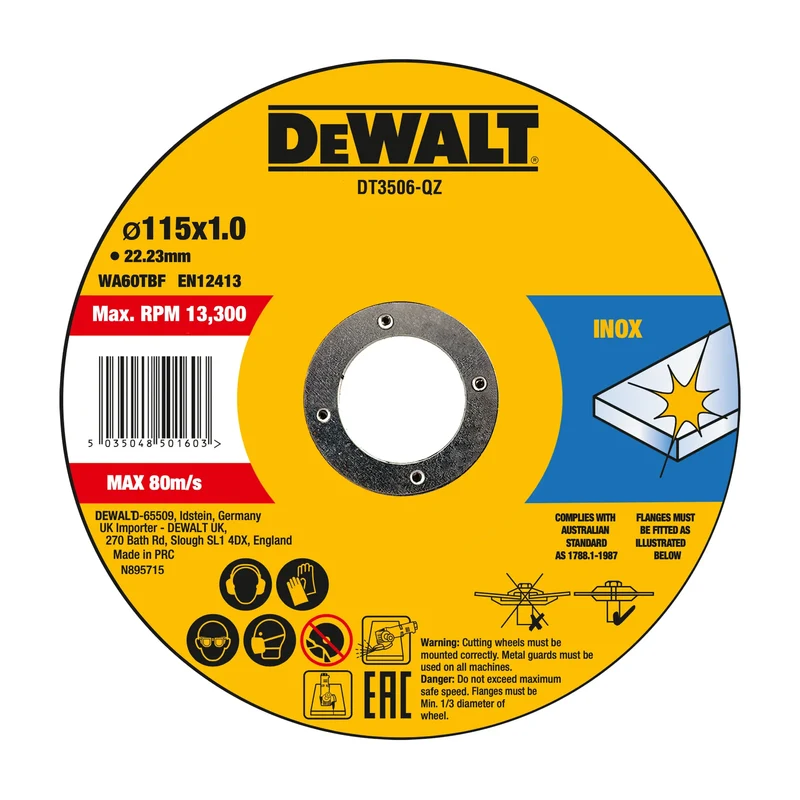 Disco da taglio 115 x 1 mm, confezione 10 pz in latta DeWalt DT3506-QZ