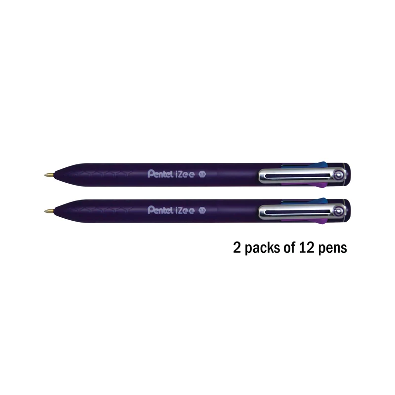 Pentel IZee 4 Colour Ballpoint Pens 1.0mm Assorted Pack of 12 BOGOF