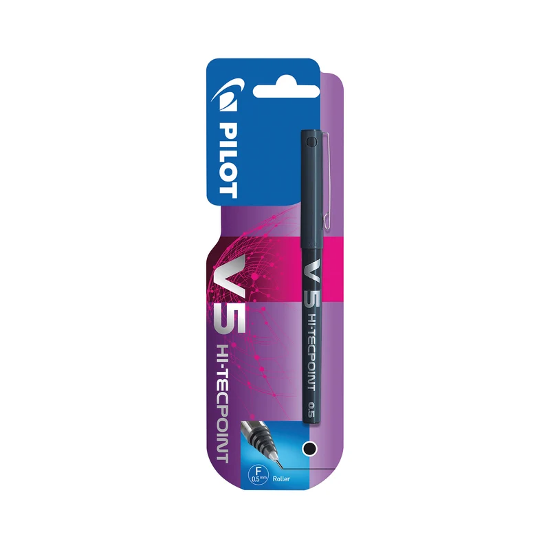 Pilot V5 Hi-Tecpoint Rollerball Pen Black (Pack of 12) 100101201