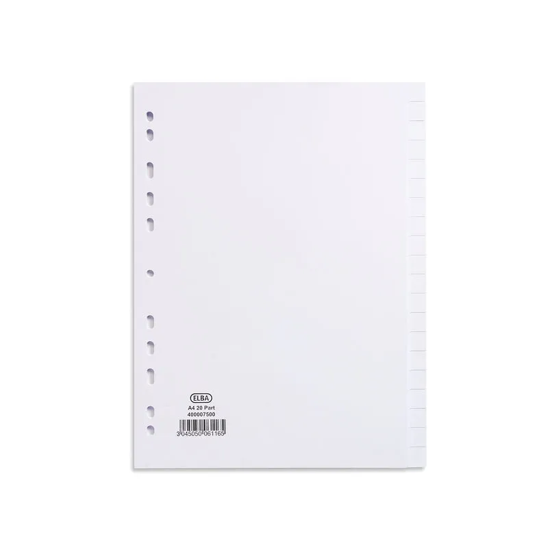 Elba 20-Part Divider 160gsm Multipunched A4 White 400007500