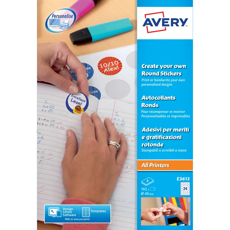 Avery Create Your Own Reward Stickers 8 Per Sheet (Pack of 192) E3613