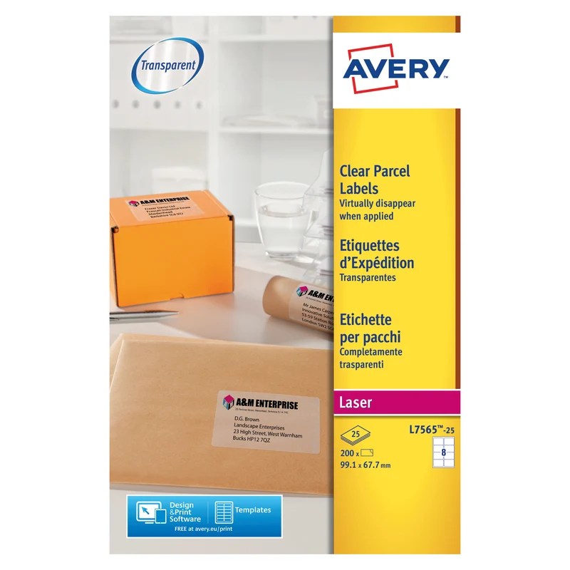 Avery Laser Label 99.1x67.7mm 8 Per Sheet Clear (Pack of 200) L7565-25