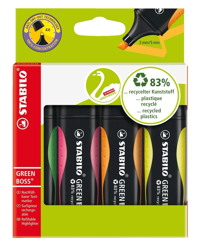 STABILO GREEN BOSS marker 4 pc(s) Chisel tip Green, Orange, Pink, Yellow