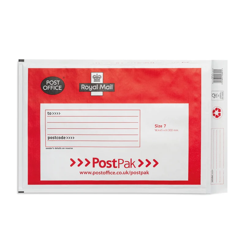 Post Office Postpak Size 7 Bubble Envelope 320x455mm White/Red (Pack of 50) 41640