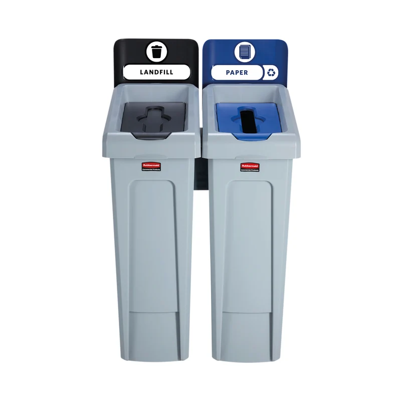 Rubbermaid Slim Jim Recycling Station 2 Stream Black/Blue 2057605
