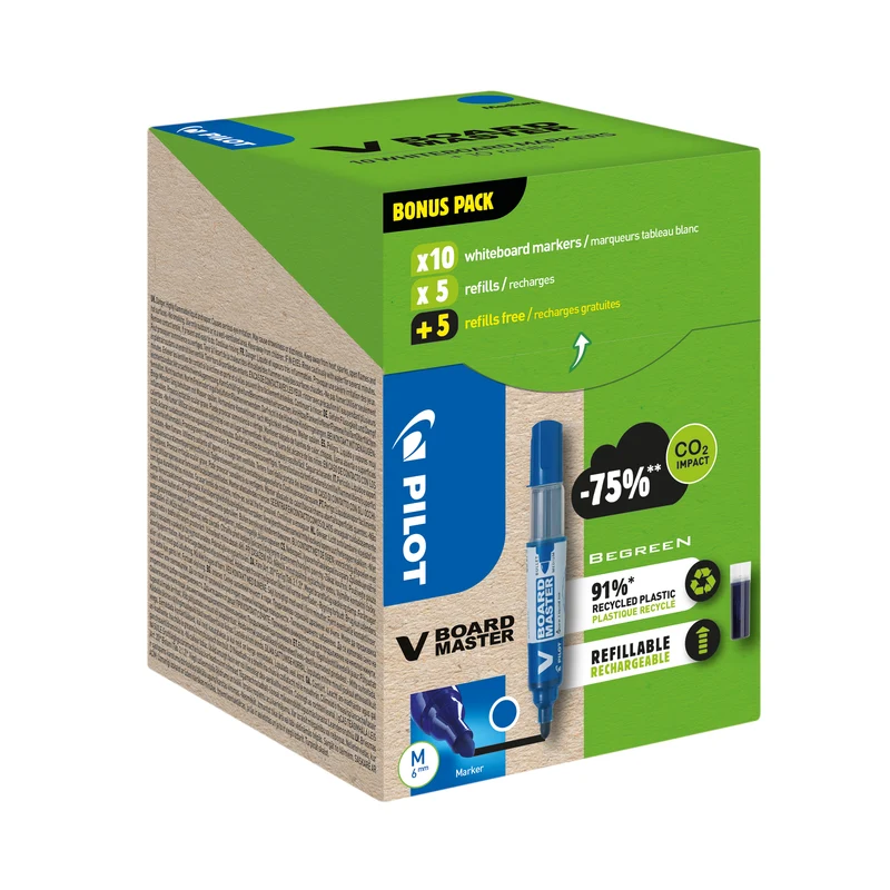 Pilot V-Board Master Greenpack Marker/Refill 10 Markers 10 Refill Medium Blue (Pack of 20) WLT556282