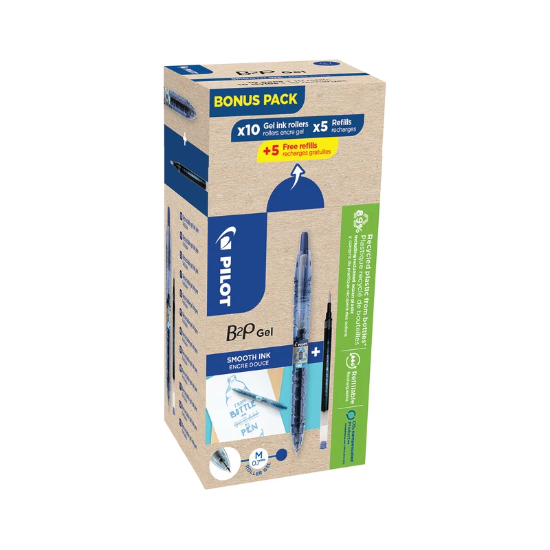 Pilot B2P Greenpack Gel Rollerball Pen/Refill 10 Pen 10 Refill Medium Blue (Pack of 20) WLT556206