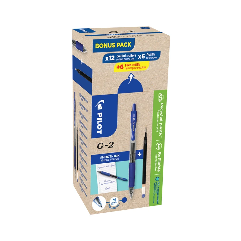 Pilot G-2 Greenpack Gel 0.7 Ink Rollerball Pen/Refill 12 Pen 12 Refill Blue (Pack of 24) WLT556183